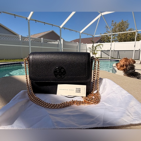 NWT Tory Burch Olivia Shoulder Crossbody Leather Mini Bag Black with Gold Chain - Picture 14 of 17
